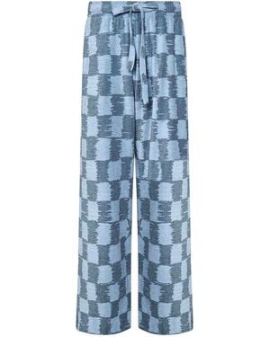 Bonsai Wide-Leg Checked Trousers - Blue
