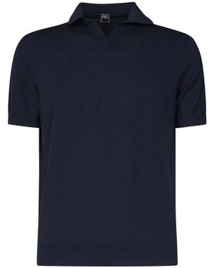 Fedeli Open Neck Polo - Blue