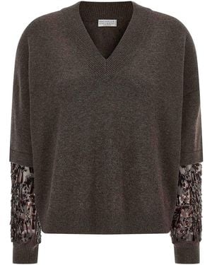 Brunello Cucinelli Sequin Sleeve Sweater - Black