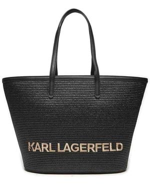 KARL LAGERFELD Essential Raffia Tote - Black