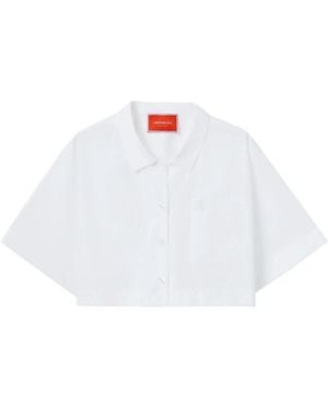 La DoubleJ Embroidered-Pocket Cropped Shirt - White