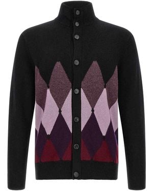 Ballantyne Classic Diamond Diamond Intarsia Cardigan - Black