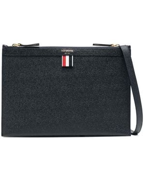 Thom Browne Logo-Print Leather Cross Body Bag - Black