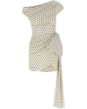 Self-Portrait 'Polka Dot Satin Tie Side Mini' Dress - White