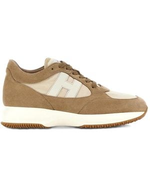 Hogan Interactive Suede And Fabric Trainers - Natural