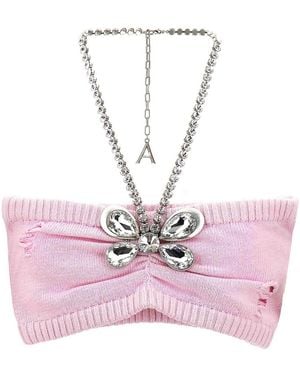 Area Crystal Butterfly Knit Bandeau Top - Pink