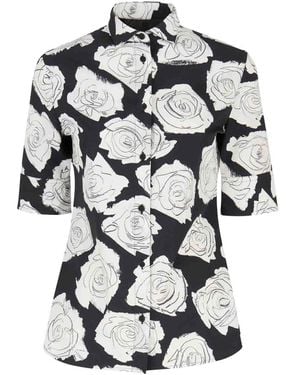 Marni Poplin Short-Sleeve Shirt With Luna Print - White