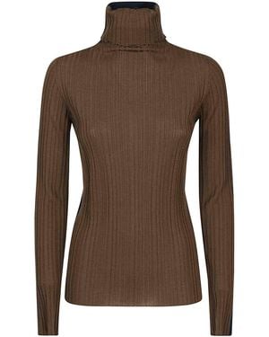 Cividini Maglia Lana Dolcevita Bicolor - Marrone