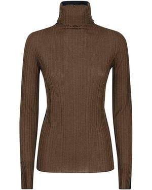 Cividini Maglia Lana Dolcevita Bicolor - Marrone