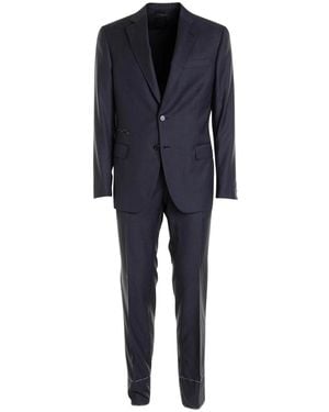 Brioni V Neck Double Vented Suit - Blue