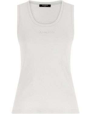 Balmain Logo Embroidery Tank Top - White