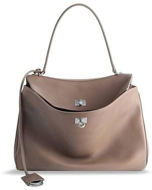 Balenciaga Rodeo Medium Leather Shoulder Bag - Natural