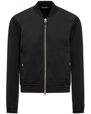 Tom Ford Bomber Jacket With Zip And Ribbed Insert - Black