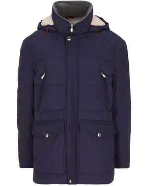 Brunello Cucinelli Padded Hooded Coat - Blue