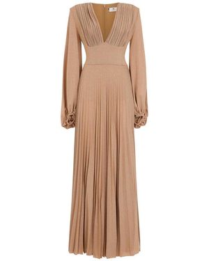 Elisabetta Franchi Long Jersey Lurex Dress - Natural