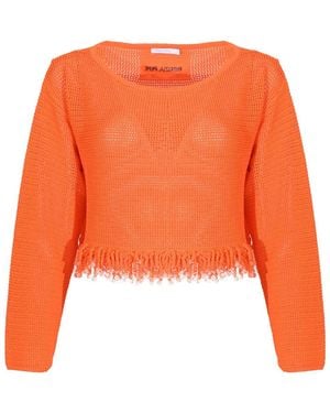 Patrizia Pepe Perforated Jumper With Fringes - Orange