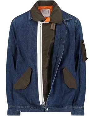 Sacai Denim And Nylon Jacket - Blue