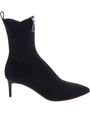 Moschino Logo Label Pointed Ankle Boots - Black