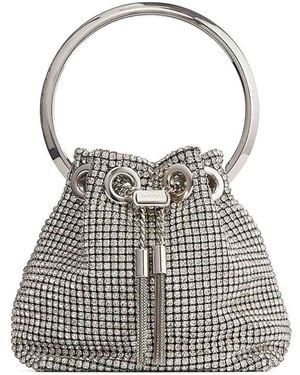 Jimmy Choo Micro Bon Bon Crystal Embellished Bucket Bag - Grey