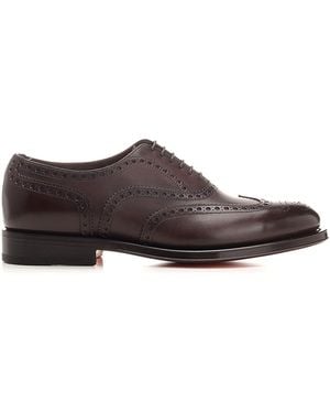 Santoni Leather Oxford Brogue Lace-Up - Brown