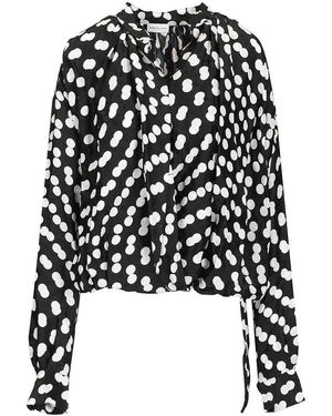 Dries Van Noten Polka Dot Jacquard Satin Draped Blouse - Black