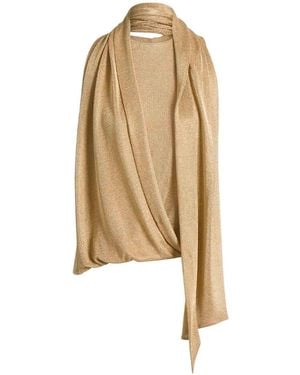 Alberta Ferretti Lurex Mesh Top With Scarf - Natural