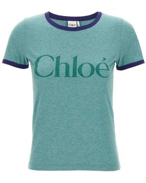 Chloé Logo Print T-Shirt - Blue