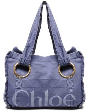 Chloé Cotton Plage Tote Bag - Blue