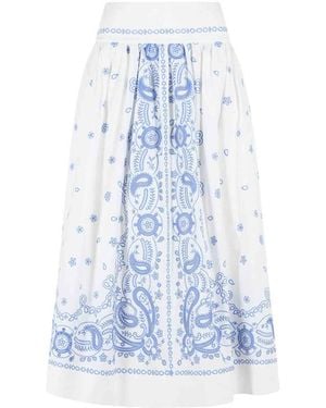 Self-Portrait Embroidered Midi Skirt - Blue