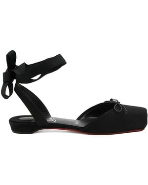 Christian Louboutin Cassia Lace Up Flat Crepe Satin/Gg/Lin - Black