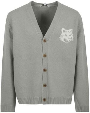 Maison Kitsuné Fox Head Intarsia Merino Cardigan - Grey