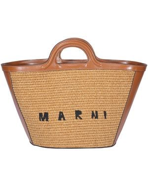 Marni Small Tropicalia Leather Raffia Bag - Brown