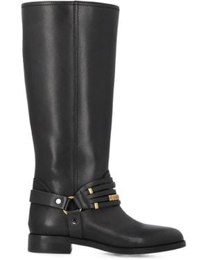 Pinko Harness-Detail Leather Boots - Black