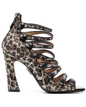 DSquared² Glitter-Embellished Leopard-Print Sandals - Black