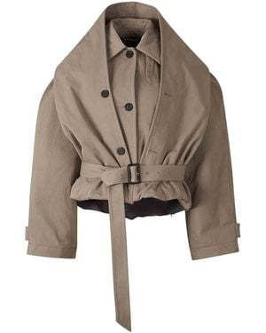 Balenciaga Cotton Twill Reverse Hooded Trench Coat - Brown