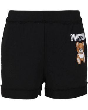 Moschino Teddy Logo Cotton Shorts - Black