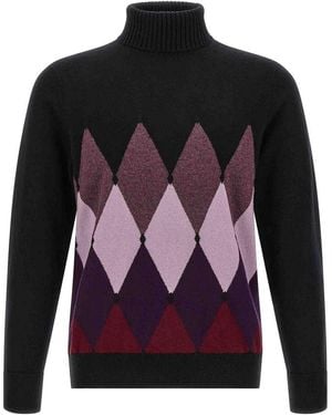 Ballantyne Classic Diamond Intarsia Turtleneck Jumper - Black