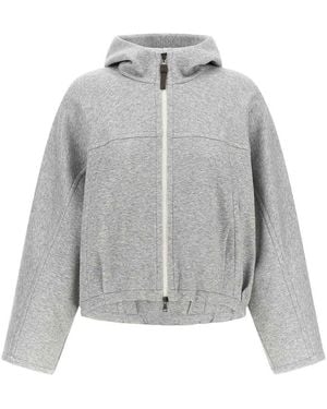 Brunello Cucinelli Shiny Zipper Pull Cropped Hoodie - Grey