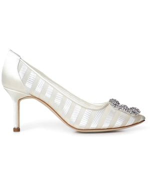 Manolo Blahnik Hangisi Organza Pumps With Crystals - White