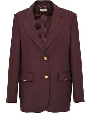 Elisabetta Franchi Cool Wool Jacket With Jewel Plaques - Purple