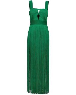 Hervé Léger Cutout Fringed Stretch-knit Gown - Green