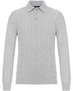 Nome Polo Shirt With Woven Pattern - Grey