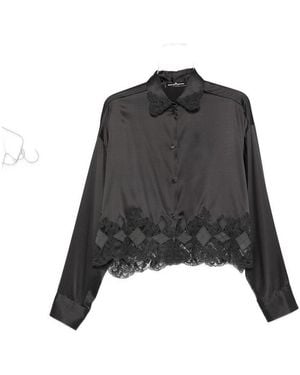 Ermanno Scervino Silk-Elastane Blend Shirt With Lace Detailing - Black