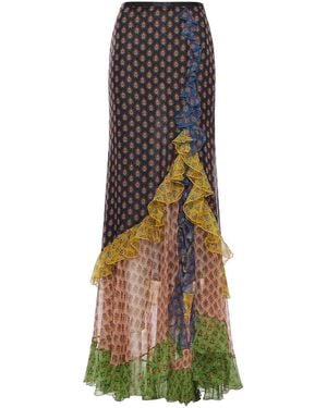 Etro Long Patchwork Silk Skirt With Ruffles - Multicolour