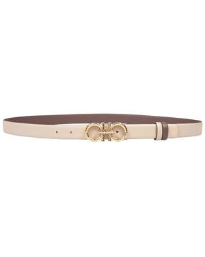 Ferragamo Reversible And Adjustable Leather Hooks Belt - White