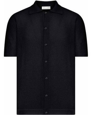 Roberto Collina Perforated Knit Shirt With Classic Collar - Black