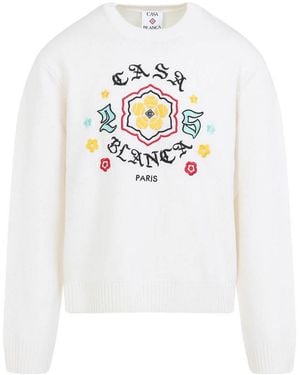 CASABLANCA Crewneck Jumper With Floral Embroidery - White