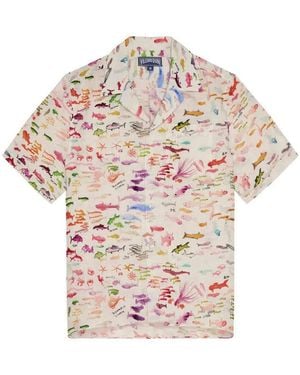 Vilebrequin Cream Linen Bowling Shirt - Pink
