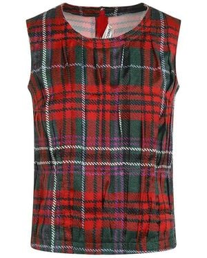 Comme des Garçons Tartan Pleated Sleeveless Top - Red