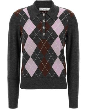 Self-Portrait Argyle Lightweight Jumper - Black